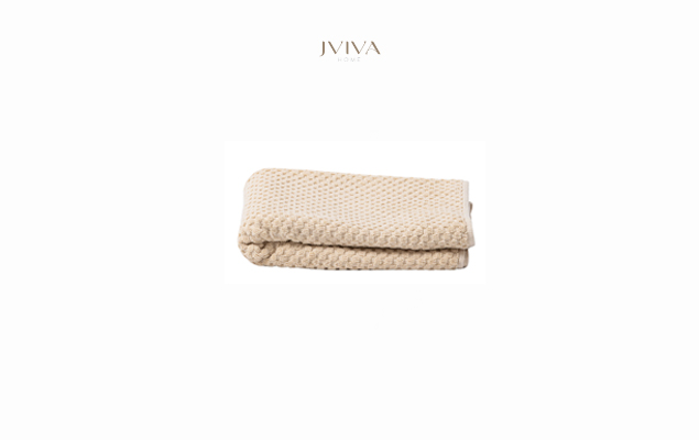 ผ้าเช็ดผมคอตตอน Luxe  ขนาด 15x30 นิ้ว (3.5 ปอนด์) - ลายจุด (Dotted) สีเบจ Beige Bone