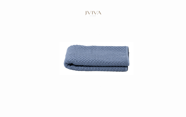 ผ้าเช็ดผมคอตตอน Luxe  ขนาด 15x30 นิ้ว (3.5 ปอนด์) - ลายจุด (Dotted) สีฟ้า Dusty Blue