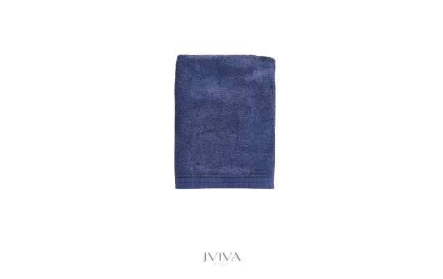 ผ้าเช็ดผมใยไผ่ 100% ขนาด 15x30 นิ้ว สีกรมท่า Navy Peony